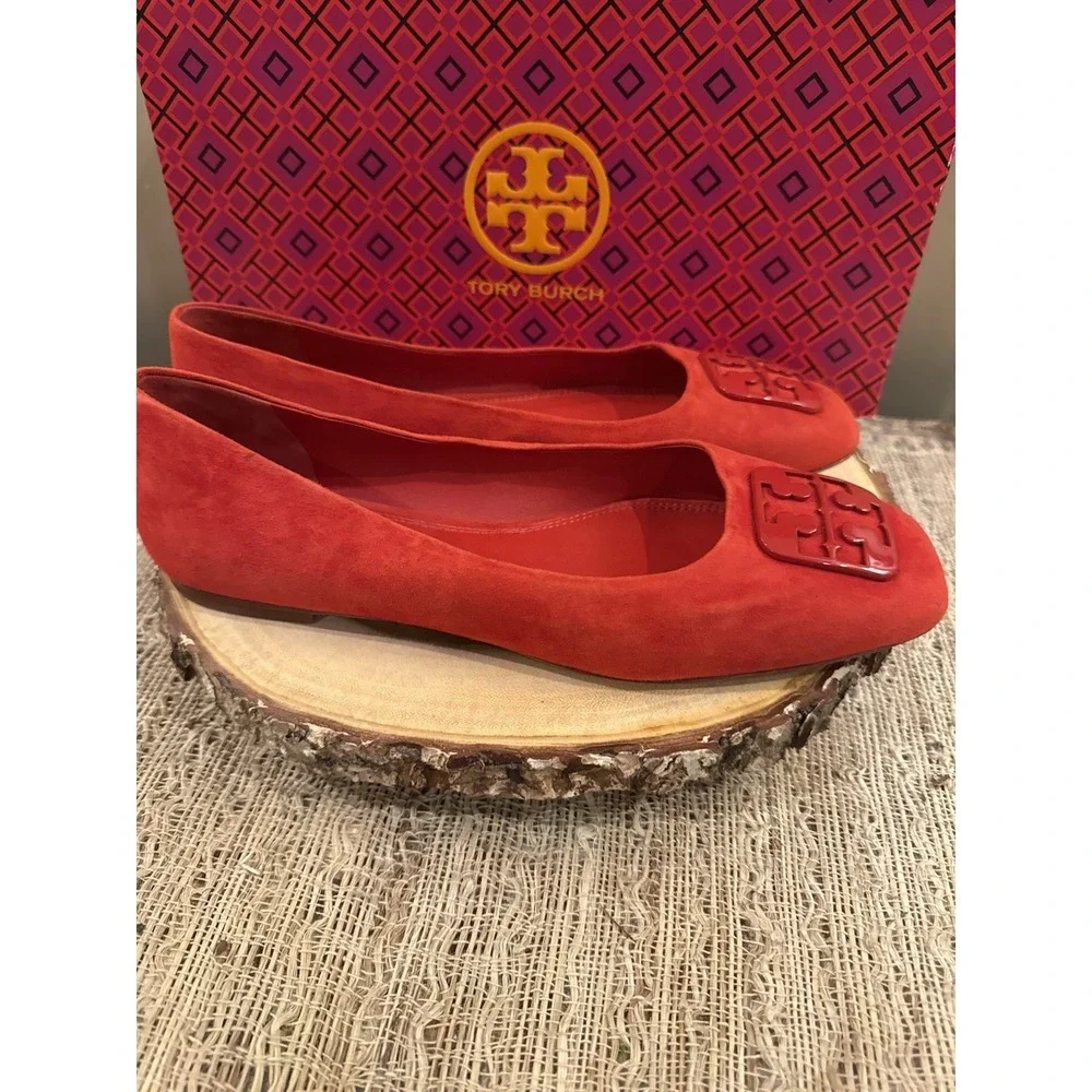 Tory Burch GEORGIA Red BALLET FLAT Shoes Size 8.5 Silk Suede 248$